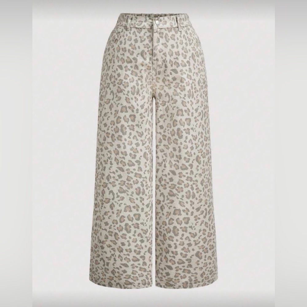 SHEIN Beige Leopard Print Wide Leg Pants